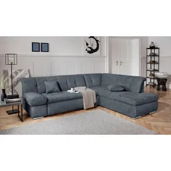 Ecksofa DOMO COLLECTION "Mona L-Form", grau, B:271cm H:80cm T:213cm, Struktur fein 100% Polyester, Chenilleoptik 100% Polyester, Sofas, wahlweise mit Bett- und Armlehnfunktion