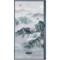 Falttür Innentüren Schiebetür Ohne Bohren Chinesischer Stil, Traditionelle Falttür im Akkordeon-Stil, Rahmen aus Aluminiumlegierung und Vliesplatte, Innentür als Trenntür für Schränke(26x80in (66x203c