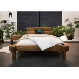 MASSIVMOEBEL24.DE Balkenbett Wildeiche 160x200 tabacco geölt Jangali 311