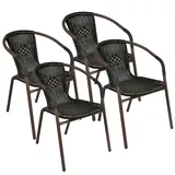 Nexos Trading Bistrostuhl stapelbar Poly-Rattan Gartenstuhl Balkonstuhl Terrassenstuhl Rattanstuhl mit Stahlgestell pflegeleicht robust für Balkon Terrasse Garten (4er Set Dunkelbraun)