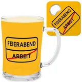 SHEEPWORLD Geschenk-Set Motiv Feierabend, Bierglas mit Flaschenöffner: Geschenkartikel mit Spruch Feierabend