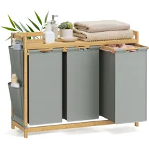 Songmics Wäschekorb 2 Fächer, Bambus, Wäschesortierer, 150 L