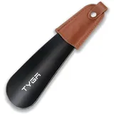 TYGA STORE Schuhlöffel aus Metall – kurzer 17 cm Schuhlöffel, kleine Schuhlöffel mit Ledergriffriemen, für Herren, Damen und Kinder, Schwarz , Small - S