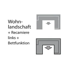 Cotta Wohnlandschaft »Sammy U-Form«, mit Kopfteilverstellung, wahlweise mit Bettfunktion & Bettkasten grau