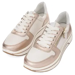 Keilsneaker ARA "SAPPORO", Damen, Gr. 4,5 (37,5), beige (sand, weiß), Glattleder, sportlich, Schuhe, Keilsneaker, Schnüschuh in Komfortweite H (= sehr weit)