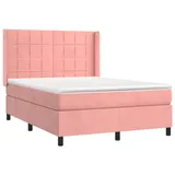 vidaXL Boxspringbett mit Matratze & LED Rosa 140x190 cm Samt