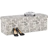 Relaxdays Sitzbank mit Stauraum, faltbar, gepolstert, Kaffee Motiv, 130 l, Flur, Schlafzimmer, Truhenbank, beige/schwarz