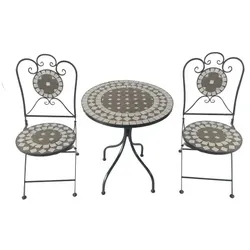 Lex Mosaik Eisen Set Gartenset Gartengruppe Sitzgruppe Gartenmöbel klappbar 3tlg. : Komplett-Set