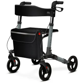 aktivshop Rollator faltbar und leicht mit Sitz, Leichtgewicht-Reiserollator aus Aluminium, Gehhilfe 8-fach höhenverstellbar, Laufhilfe 3-fach faltbar für Kofferraum, Tasche & Schirmhalter