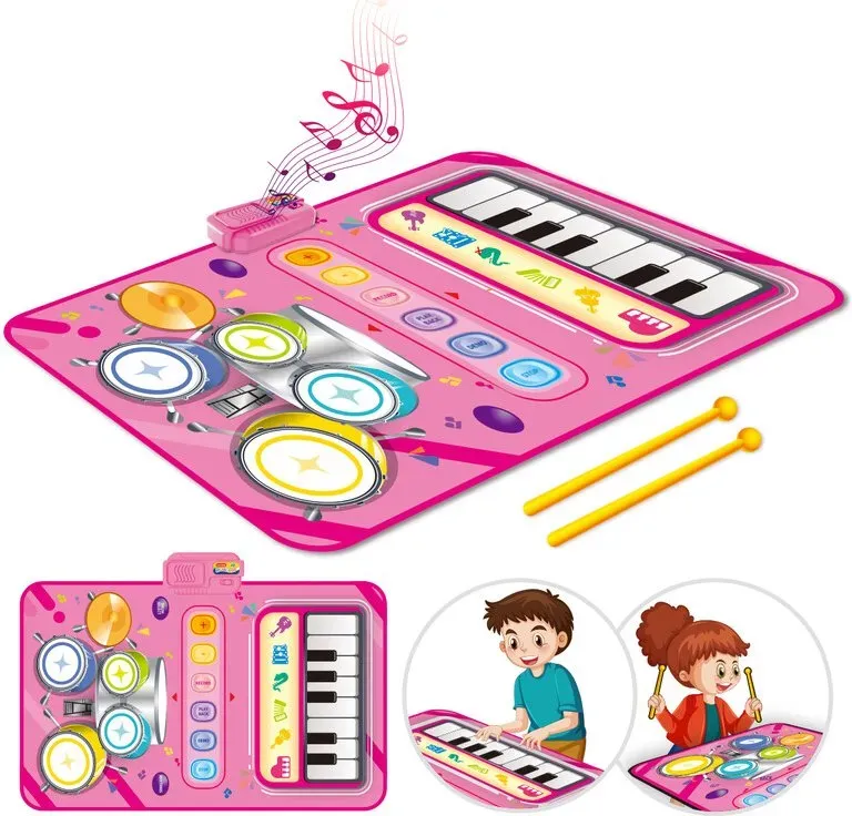 Guaranteed4Less 2-in-1 musikalische Spielunterlage mit Pianino & Jazz-Trommel für Kinder (Pink)