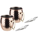 APS 65072 Mini Feuerzangenbowle Set, 2 Edelstahl Becher im Kupfer-Look, Punschgefäß, 2 Mini-Feuerzangen, Zuckerzange, 50 Mini-Zuckerhüte Feuerzangenbowle Set Moscow Mule Becher