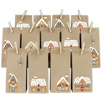 Adventskalender Set Lebkuchenhäuser Bogen mit Papiertüten und Holzklammern Y067