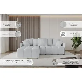 altdecor Ecksofa mit Schlaffunktion und Bettkasten LONLI-L 251x189x68 cm Beige - Corner Sofa Bett Eckcouch Couch L-Form Schlafcouch Ausziehbar Wohn... - milchig