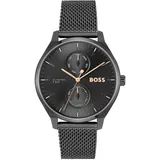 Boss Multi Zifferblatt Quarz Uhr für Herren Kollektion Tyler mit Schwarzes Edelstahl-Mesh-Gliederarmband - 1514105