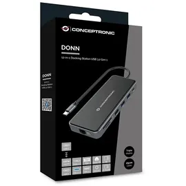 Conceptronic DONN15G 12-in-1 USB 3.2 Gen 1 Dockingstation, HDMI, VGA, Card-Reade