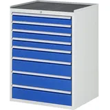 RAU Schubladenschrank Serie 7000, HxBxT 1.035 x 770 x 650 mm, 8 x 90%-Auszug-Schubladen 4 x 90, 1 x 120, 3 x 150 mm, Arbeitsplatte Metall