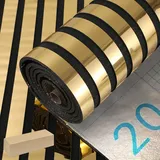6mm Dicke Mirror Paneele Selbstklebend Wandpaneele Spiegeloptik, Gold Muster 3D Zierleisten Selbstklebende Tapete Mit Streifen Spiegel Wandverkleidung für Wanddekoration, Wohnzimmer, Büro 300x40cm