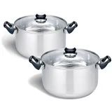 Buri 2x Edelstahl Kochtopf "Turin" 24cm Kochtöpfe Küche Töpfe Topf Set, Kochen 2 Stück