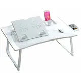 HGTRH Betttablett Für Laptop, Laptoptisch Bett Weiß, Betttisch Klappbar Höhenverstellbar Schublade Pad Ständet Cup Slot Tragbar Stufe 6 Neigungswinkel Für Sofa Bett Terrasse Balkon Garten