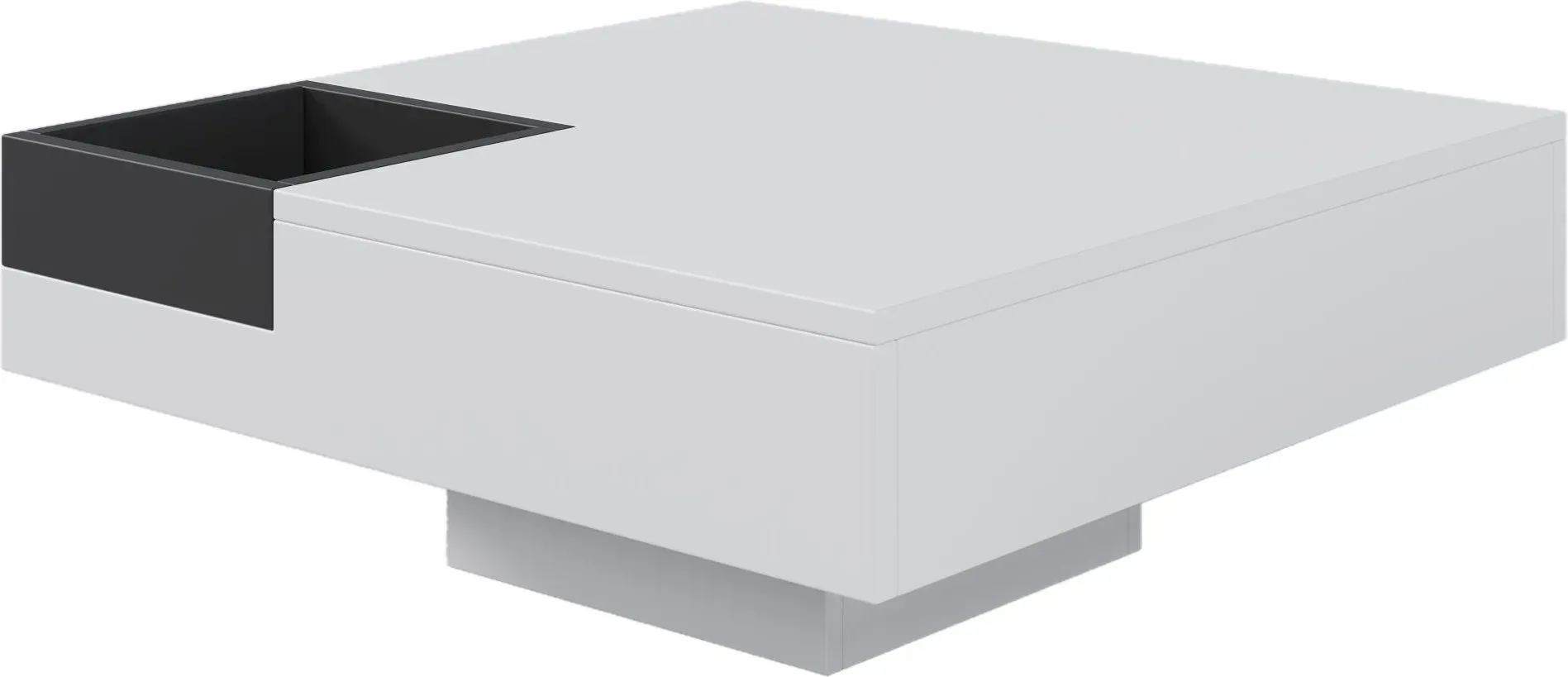 Couchtisch, Mehrfarbige LED-Lichtstreifen, Robuste Konstruktion, Wohnzimmertisch mit abnehmbarer Aufbewahrungsbox, Hochglanz, 72×72×30 cm, Weiß