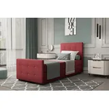 Fun Möbel Boxbett Gästebett MARKOS Überlänge in Stoff Soro (Liegefläche in Stoff und Farbe des Bettes, inkl. Bettkasten ohne Topper), Strasssteine in Kopf- und Fußteil rot 106 cm x 236 cm