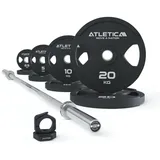 Atletica Zeta Space Hantelstangen Set Zeta Hybrid Langhantel 1880mm | 32cm geringere Länge ideal für kleine Räume | 75kg Dual-Gripper Plates | Slim Collars