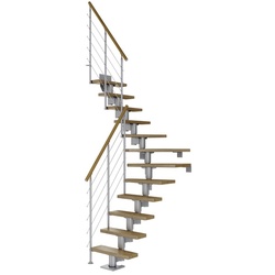 DOLLE Mittelholmtreppe »Dublin«, eichenholz, 14 Stufen, bis 337cm Raumhöhe - grau