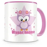 Samunshi® Kindertasse mit Namen Tasse Süße Eule Personalisierte Tasse mit Namen Kinder Kinderbecher mit Namen Kindergarten rosa 300ml