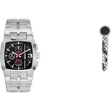 Diesel Herrenuhr Cliffhanger und Ohrringe Steel, Silber Edelstahl, Set