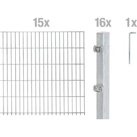 GAH Alberts Doppelstabmattenzaun 30 m x 80 cm Silber/Stahl