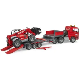 Bruder 02774 - MAN TGA LKW mit Tieflader und Manitou Teleskoplader rot 1:16