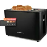 Klamer Toaster, Toaster mit Brötchenaufsatz, hochwertiger 2 Scheiben-Toaster, 6 Bräunungsgrade, Touch Display, mit Krümelschublade, Matt Schwarz