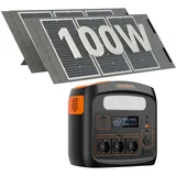Tragbare Powerstation Mit 100W Solarpanel x 2, Solargenerator 1500W (3000W Spitzenleistung), 1102,5Wh LiFePO4 Akku, PD 100W, USB-C/AC/DC, Solarladung, für Camping, Notstrom, Outdoor (1500W+2x100W)