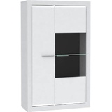 Forte L-Light Vitrine mit 1 Tür und 1 Glastür, Holzwerkstoff, Weiß mit Weiß Hochglanz, B x H x T: 98 x 160 x 41,3 cm