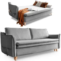 Schlafsofa mit Bettkasten, Schlafsofa Dauerschläfer - Big Sofa mit Schlaffunktion und Bettkasten, Schlafsofa mit Matratze, Sofabett, Schlafcouch mit Bettkasten, Schlafcouch Ausziehbar - Sofa Grau