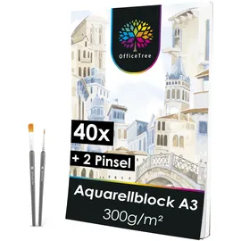 OfficeTree Aquarellpapier Block 40 Blatt 300 g/m2 weiß