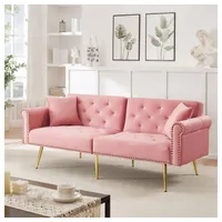 BBWL Sofa Schlafsofa 2-Sitzer Samt mit Schlaffunktion, verstellbarer Rückenlehne, vergoldete Metallfüße, platzsparendes Sofa für kleine Räume rosa