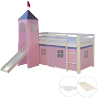 Homestyle4u Hochbett Weiß, Rosa, Holz, Kinder- & Jugendzimmer, Kindermöbel, Kinderbetten, Hochbetten