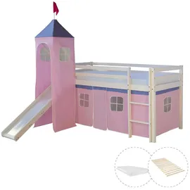 Homestyle4u Hochbett Weiß, Rosa, Holz, Kinder- & Jugendzimmer, Kindermöbel, Kinderbetten, Hochbetten