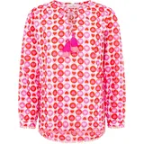 Shirtbluse ZWILLINGSHERZ ""Schmetterling"", Damen, Gr. SM (S/M), rosa, Web, Obermaterial: 100% Baumwolle, gemustert, loose fit hüftlang, Serafino, Blusen, Blumenmuster, Tasseln,Pom Pom Besatz, Langarm