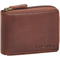 STILORD 'Ernie' Wiener Schachtel Geldbörse Leder Portemonnaie Damen Klein Echtleder Münzbörsen Portmonee Herren Brieftasche- Geldbeutel mit Reißverschluss Kleingeldbörse, Farbe:Kara - Cognac