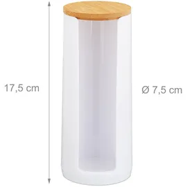 Relaxdays Wattepads Aufbewahrung 2er Set, Acryl, Bambus, Bad, Wattepadspender mit Deckel, HxD: 17,5x7,5cm, weiß/Natur,