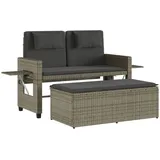 vidaXL Gartenbank Verstellbar mit Kissen Grau Poly Rattan