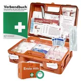 WM-Teamsport Erste-Hilfe-Koffer Verbandskasten NEUE DIN 13157 für BETRIEBE +DIN 13164 KFZ +Verbandbuch, (Haltbarkeit der Sterilteile ca. 5 Jahre), Schneller Versand incl. Rechnung mit ausgew. MWSt. orange