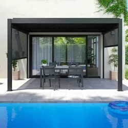 Oviala Business Bioklimatische Pergola angelehnt 3x4m und 2 Markisen