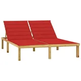 vidaXL Doppel-Sonnenliege mit Roten Auflagen 200 x 138 x 31,5-77 cm Kiefer Imprägniert
