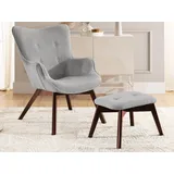 s-style möbel Lounge-Sessel Lenari Cord 1 x 1 x 1 cm Grau mit Hocker