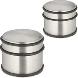 Relaxdays Türstopper 2er Set, HxD: 7,5 x 9 cm, hoch & schwer, rutschfest, Türzuschlagbremse, silber/schwarz