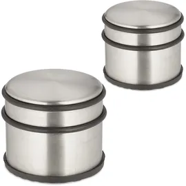 Relaxdays Türstopper 2er Set, HxD: 7,5 x 9 cm, hoch & schwer, rutschfest, Türzuschlagbremse, silber/schwarz