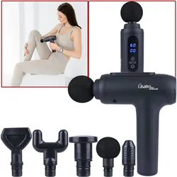 Professionelle Massage-Pistole, Massage Gun, 6 Köpfe, 20 Intensitätsstufen, Akkubetrieb für Oberschenkel, Bauch, Schulter, Nacken und Rücken